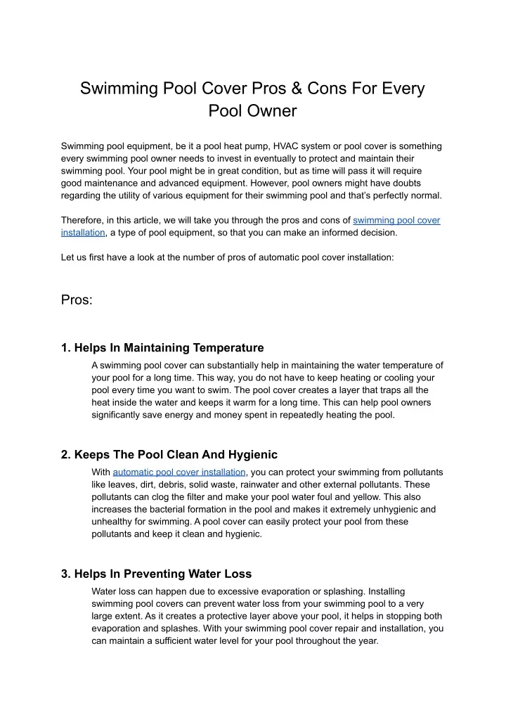 PPT - Swimming Pool Cover Pros & Cons For Every Pool Owner PowerPoint ...