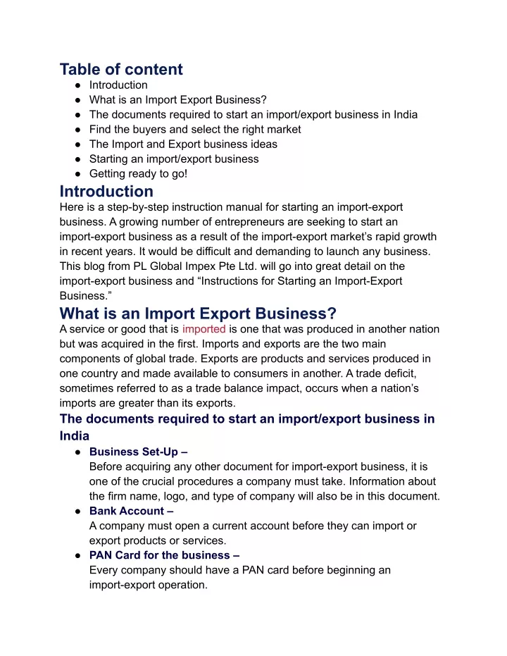table of content introduction what is an import