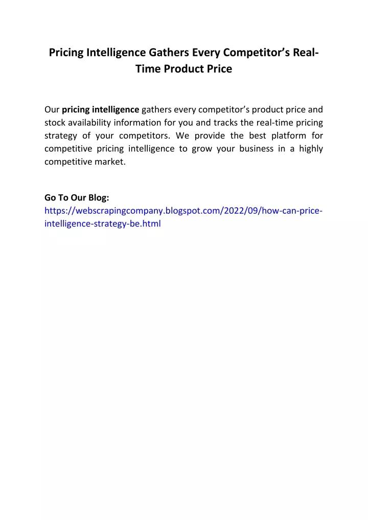 pricing intelligence gathers every competitor