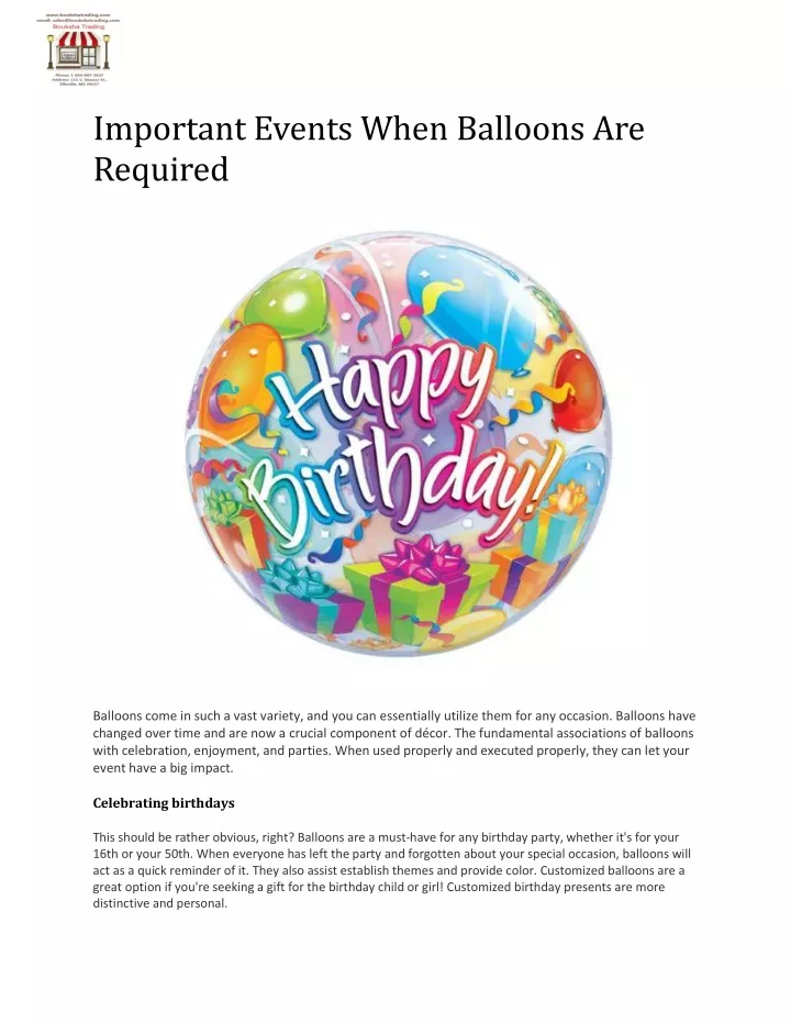 important events when balloons are required