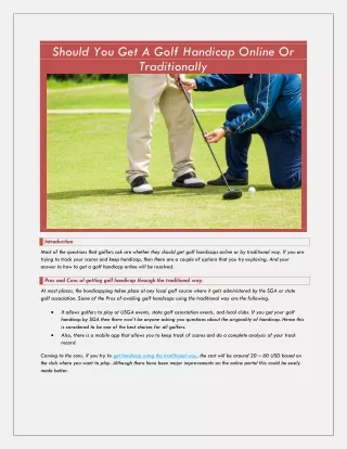 Should You Get A Golf Handicap Online Or  Traditionally