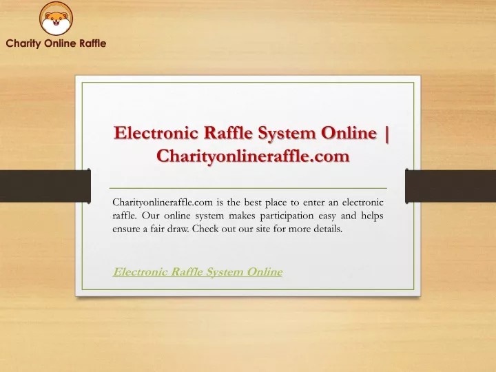 electronic raffle system online charityonlineraffle com