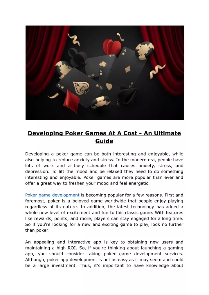 developing poker games at a cost an ultimate guide