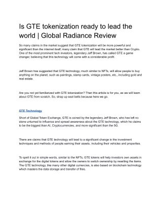 Is GTE tokenization ready to lead the world _ Global Radiance Review