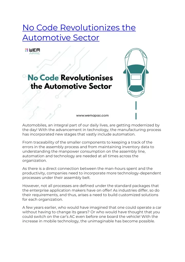 no code revolutionizes the automotive sector