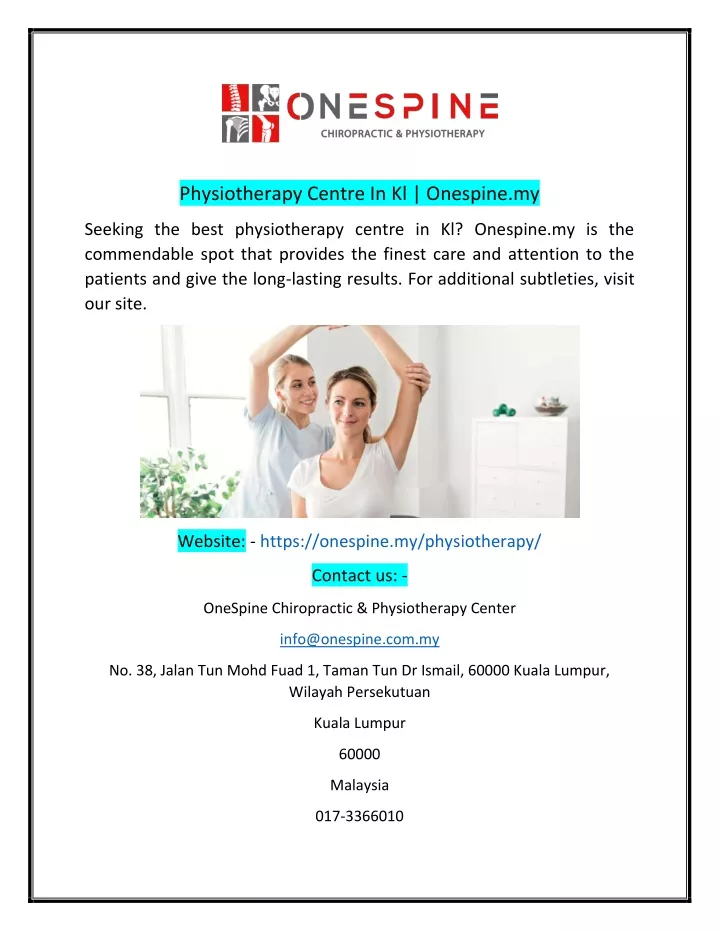 physiotherapy centre in kl onespine my