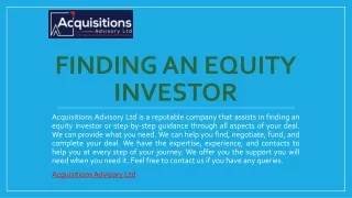 Finding An Equity Investor