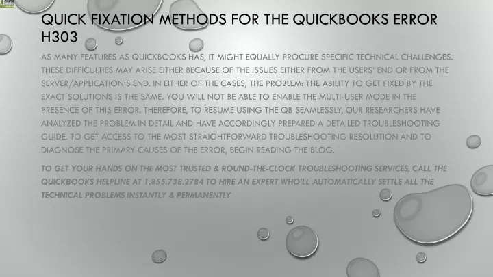 quick fixation methods for the quickbooks error h303