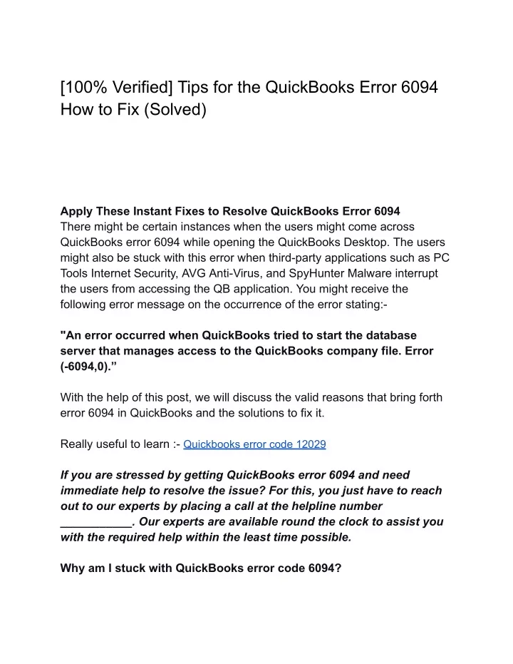 100 verified tips for the quickbooks error 6094