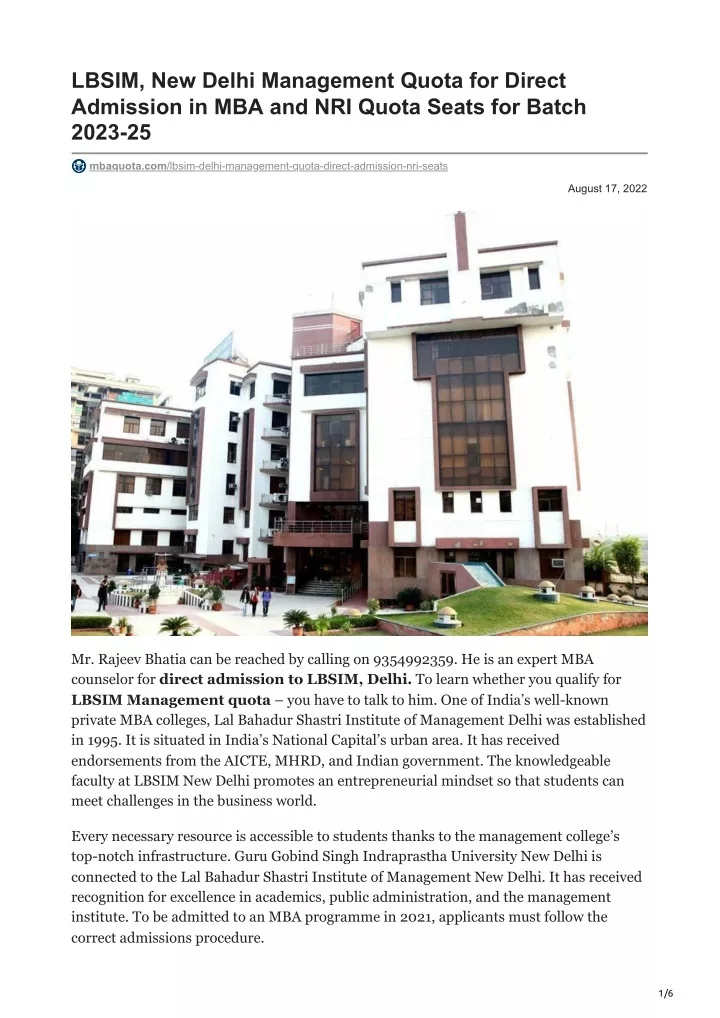 lbsim new delhi management quota for direct