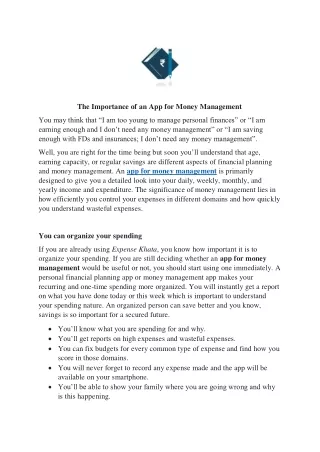 The Importance of an App for Money Management