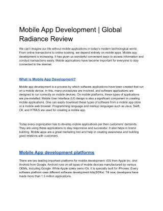 Mobile App Development _ Global Radiance Review