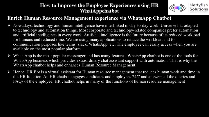how to improve the employee experiences using hr whatappchatbot