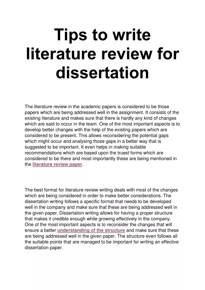 tips to write literature review for dissertation