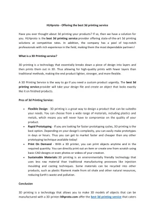 hlhproto offering the best 3d printing service