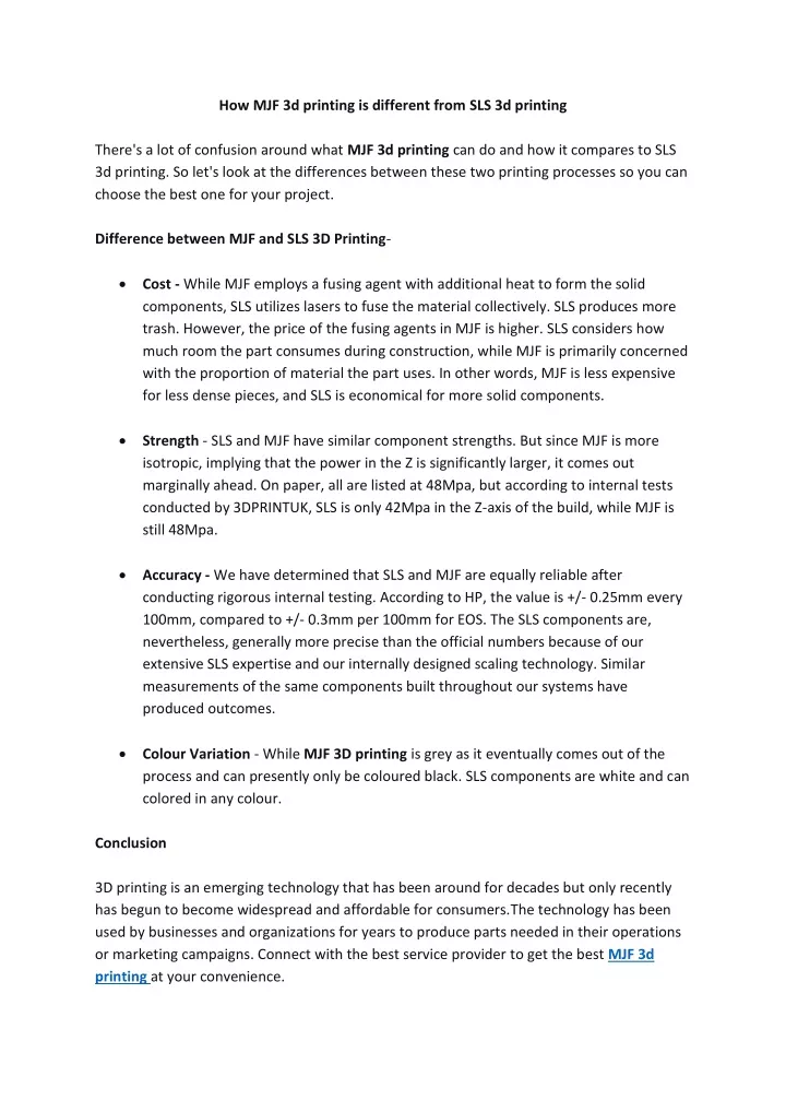 how mjf 3d printing is different from