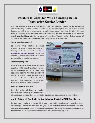 Pointers to Consider While Selecting Boiler Installation Service London