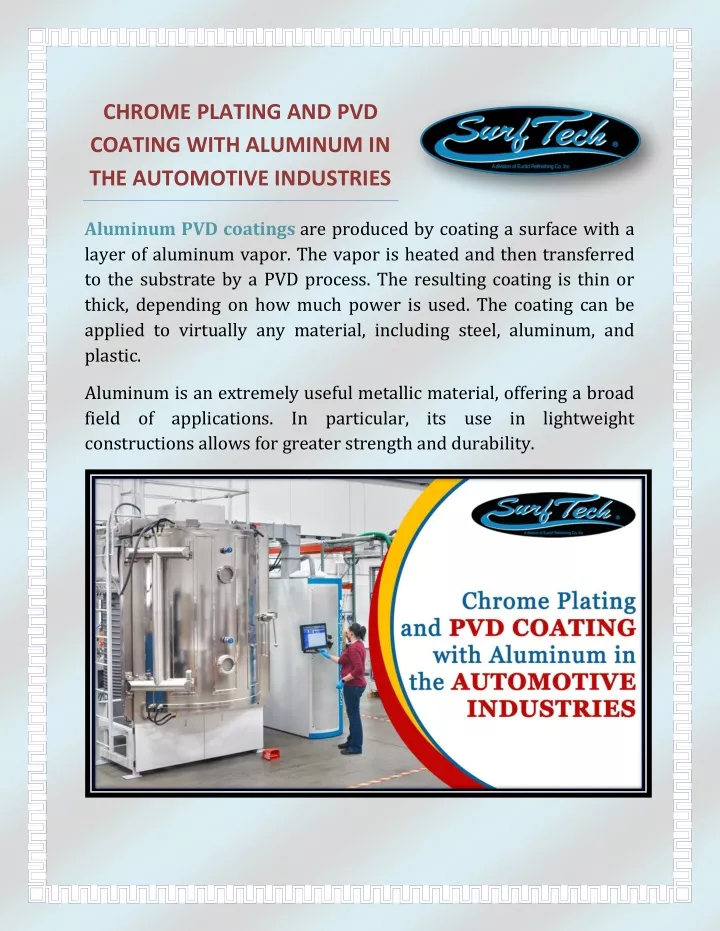 chrome plating and pvd coating with aluminum