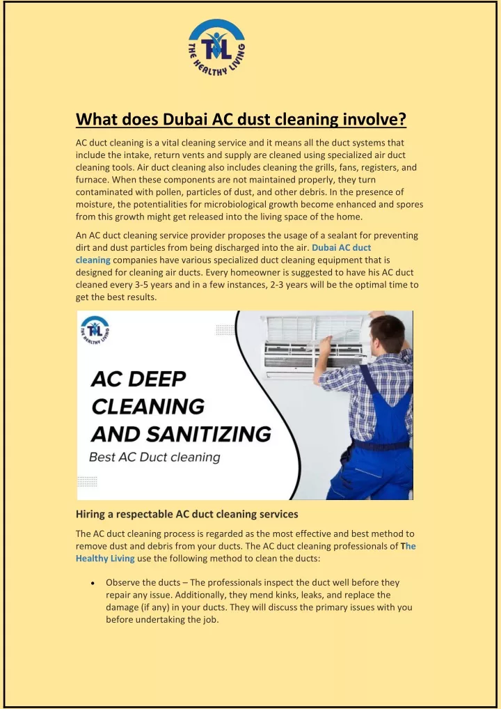 what does dubai ac dust cleaning involve