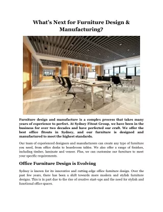 What’s Next for Furniture Design & Manufacturing