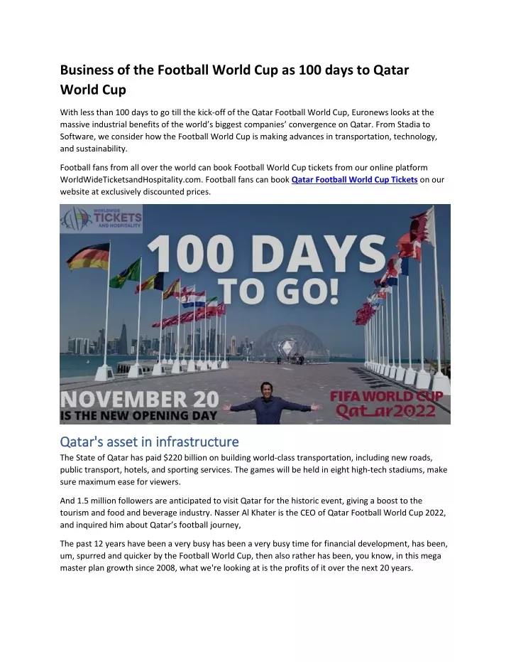 business of the football world cup as 100 days