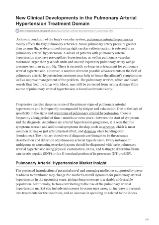 New Clinical Developments in the Pulmonary Arterial Hypertension Treatment Domain