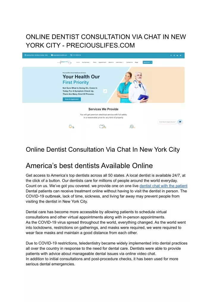 online dentist consultation via chat in new york