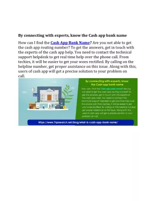 By connecting with experts, know the Cash app bank name