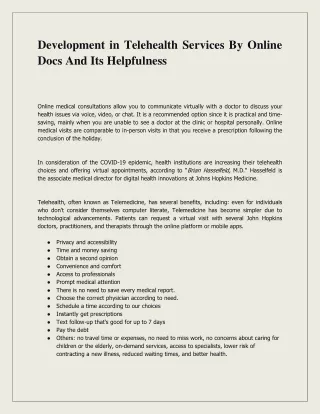 development in telehealth services by online docs