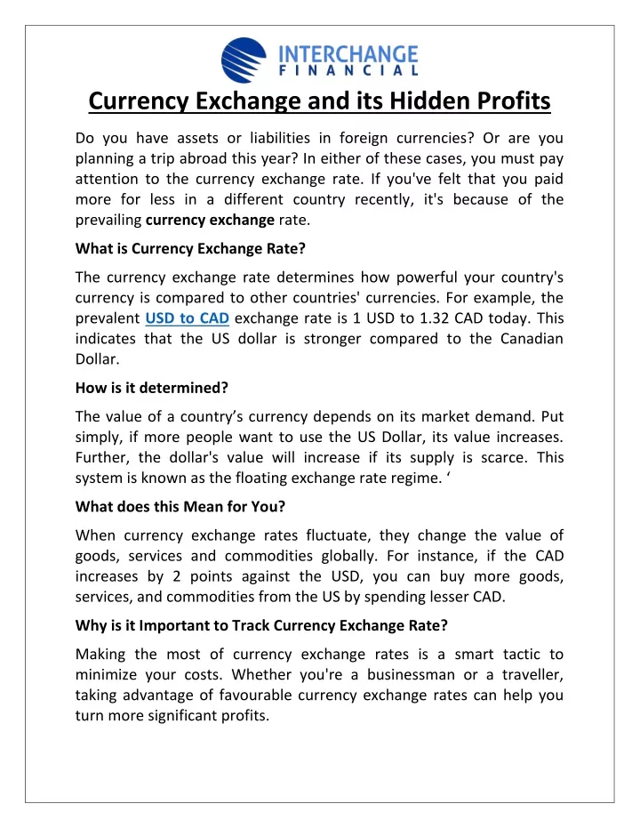 currency exchange and its hidden profits