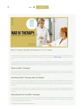 NAD IV Therapy Benefits And Reasons To Try It Today