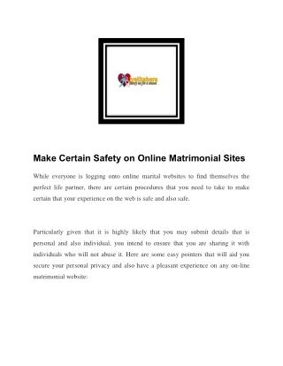 Make Certain Safety on Online Matrimonial Sites