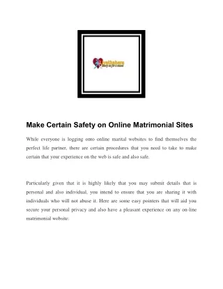 make certain safety on online matrimonial sites
