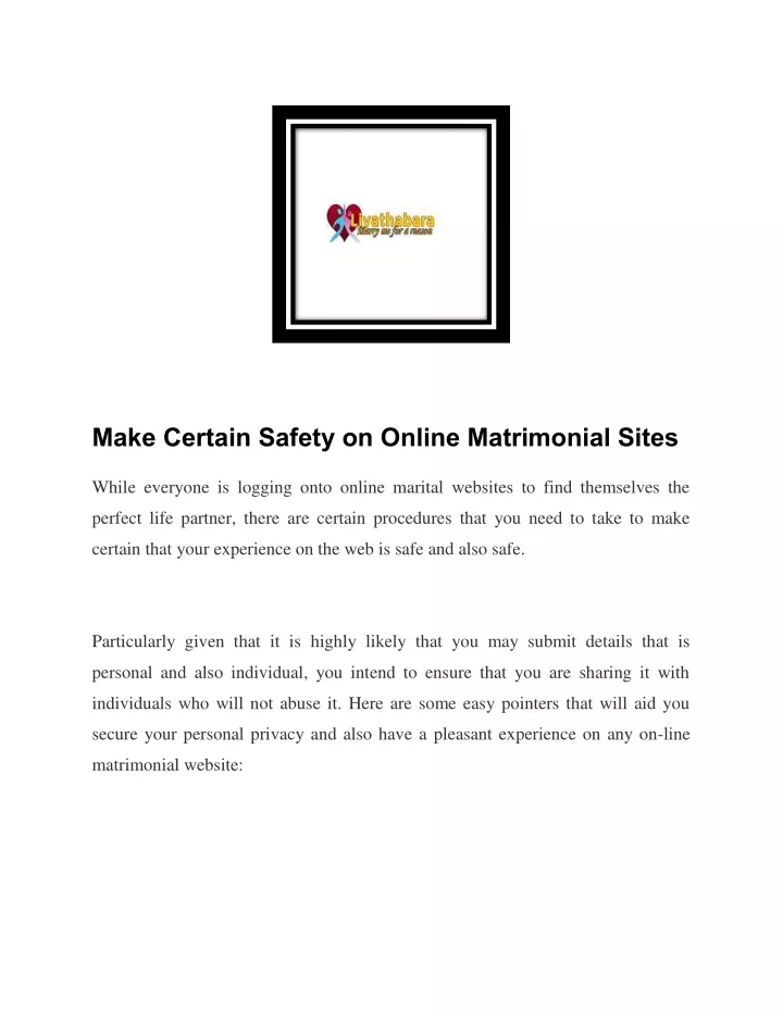 make certain safety on online matrimonial sites