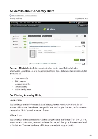 All details about Ancestry Hints