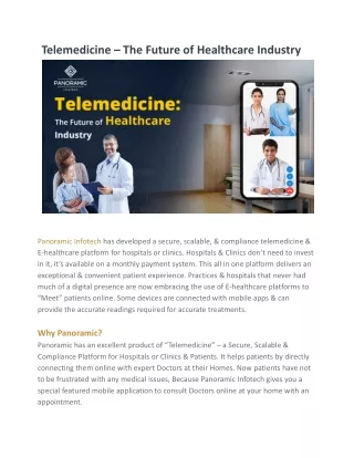 Telemedicine – The Future of Healthcare Industry