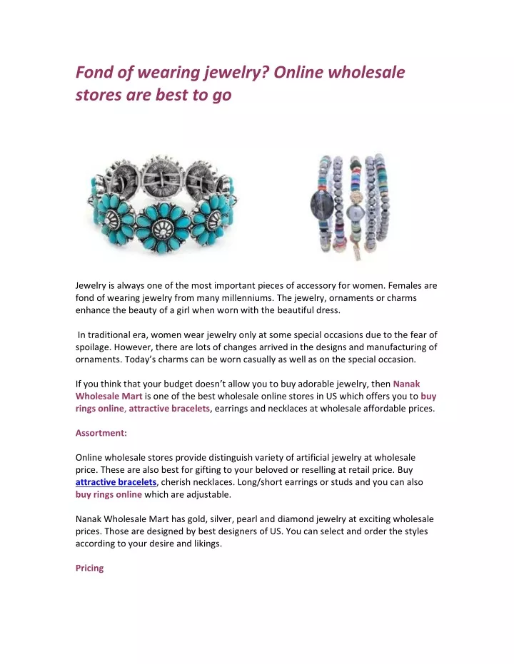 fond of wearing jewelry online wholesale stores