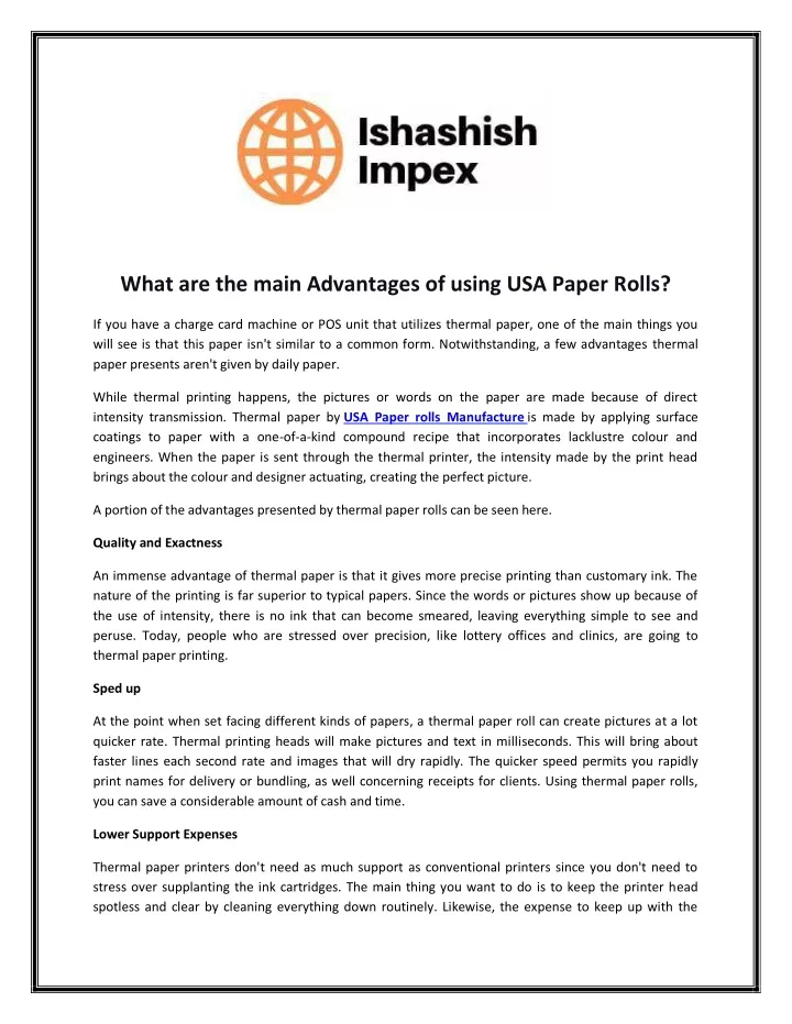 what are the main advantages of using usa paper