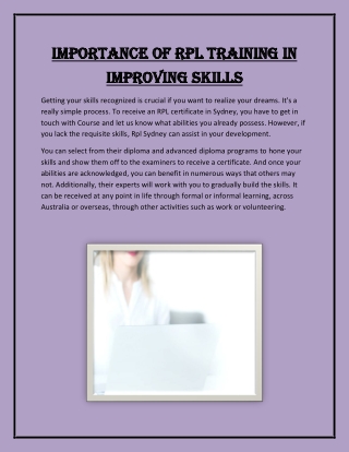 Importance of RPL training in improving skills