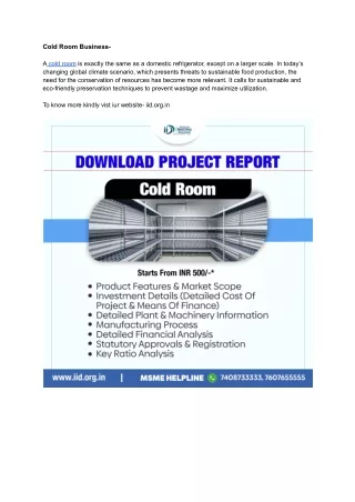 Cold room manufacturing business project report