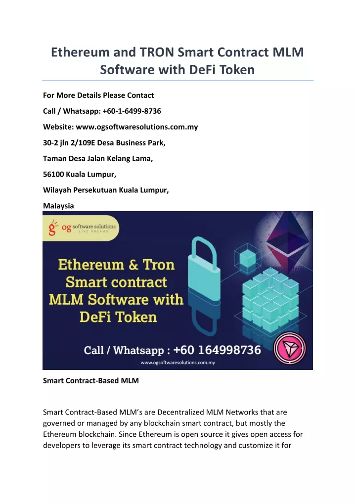 ethereum and tron smart contract mlm software