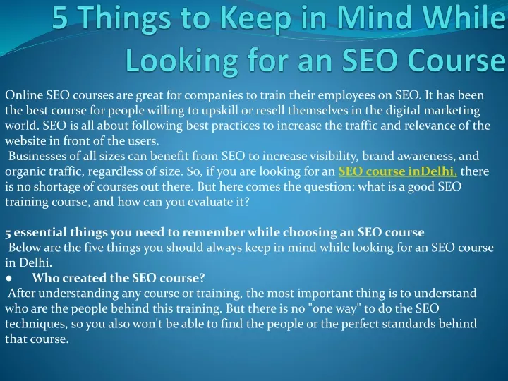 5 things to keep in mind while looking for an seo course