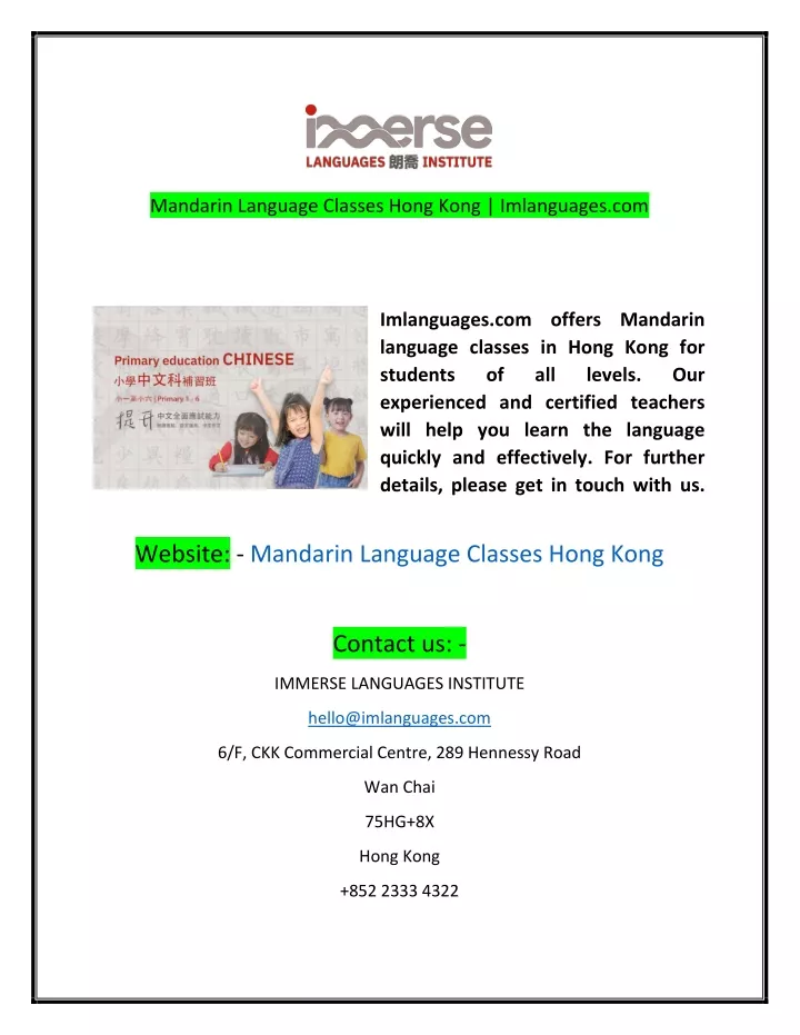 mandarin language classes hong kong imlanguages