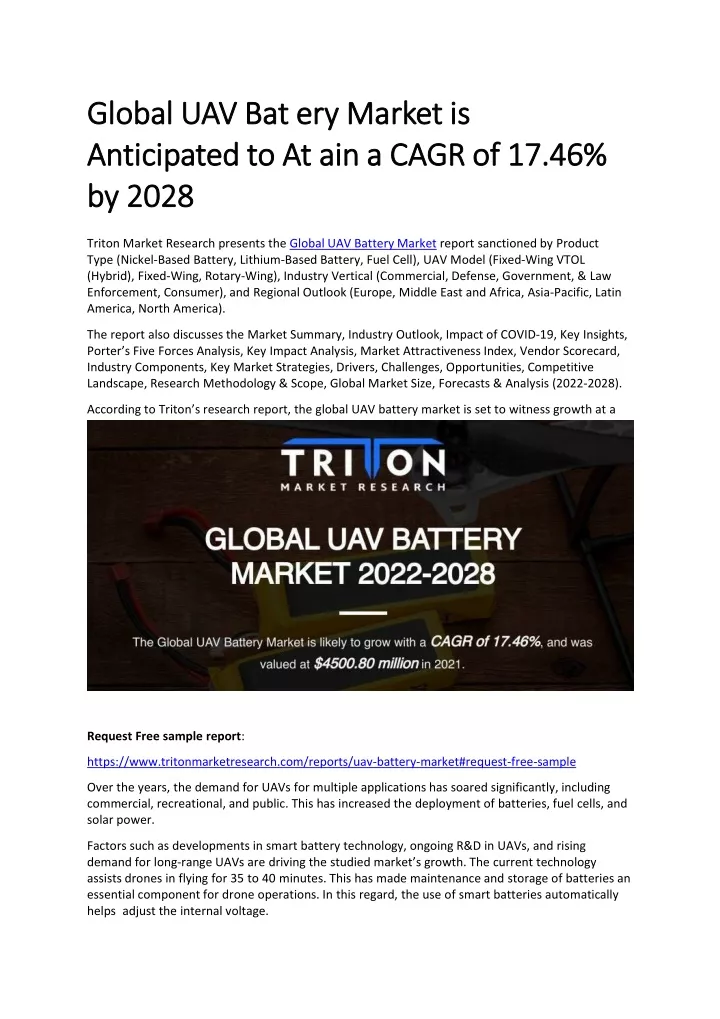 global uav bat ery market is anticipated