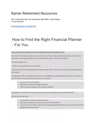 ramer retirement resources
