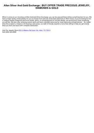 Allen Gold and Silver Exchange | ACQUIRE MARKET PROFESSION PRECIOUS JEWELRY, DIAMONDS & GOLD
