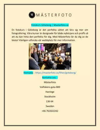 Fotokurs Göteborg  Masterfoto.e