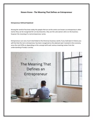 Steven Krane - The Meaning That Defines an Entrepreneur