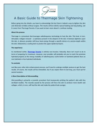 A Basic Guide to Thermage Skin Tightening