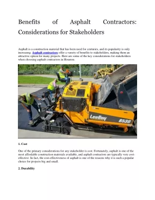 Benefits of Asphalt Contractors: Considerations for Stakeholders